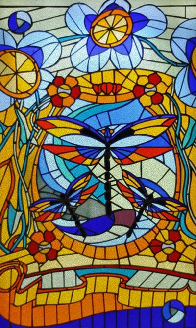 Custom size Glass Films,Stained Glass Stickers Static Cling,Frosted Privacy Print Dragonfly Butterfly for Window Door Home Decor