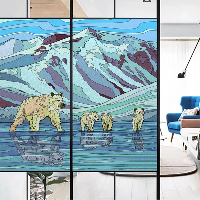 Custom Size Stained Glass Window Film Opaque Frosted Privacy Protection Removable Static Cling Home-Decor Animal Window Covering