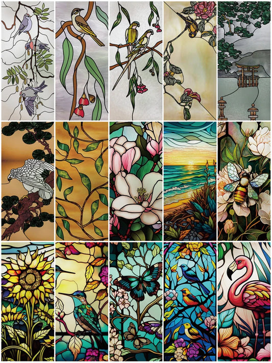 Frosted Stained Glass Window Film, Customized Art Decor Design, Flower Tree, Cat,Static Cling Sticker,Home Decor, Treatment