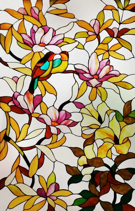 Frosted Stained Glass Window Film, Print Flowers, Static Cling,Privacy Door Sticker,Kitchen, Office, Home Decor, Customized