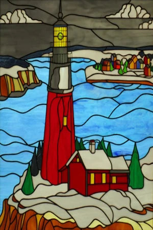 Custom size Stained Glass Films,Privacy Static Cling,Print Castle Lighthouse Sailboat Door Sticker,Office Home Decor