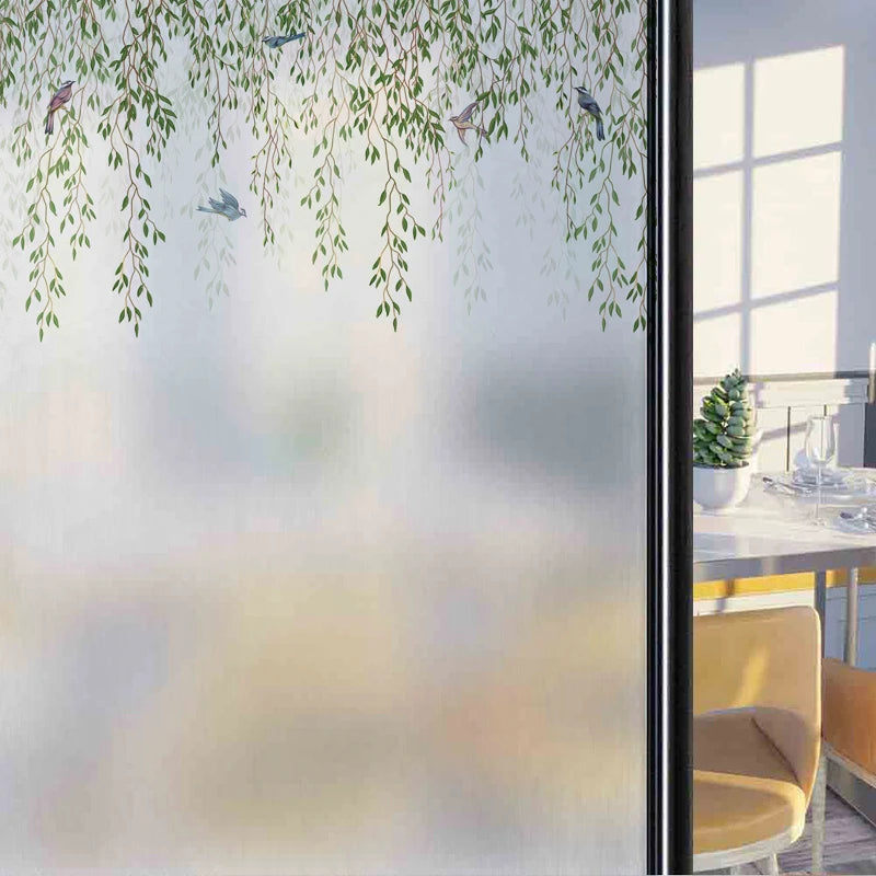 Frosted Stained Glass Window Film, Customized Decor Design, Leaf Static Cling Sticker,Home Decor Foil, Treatment