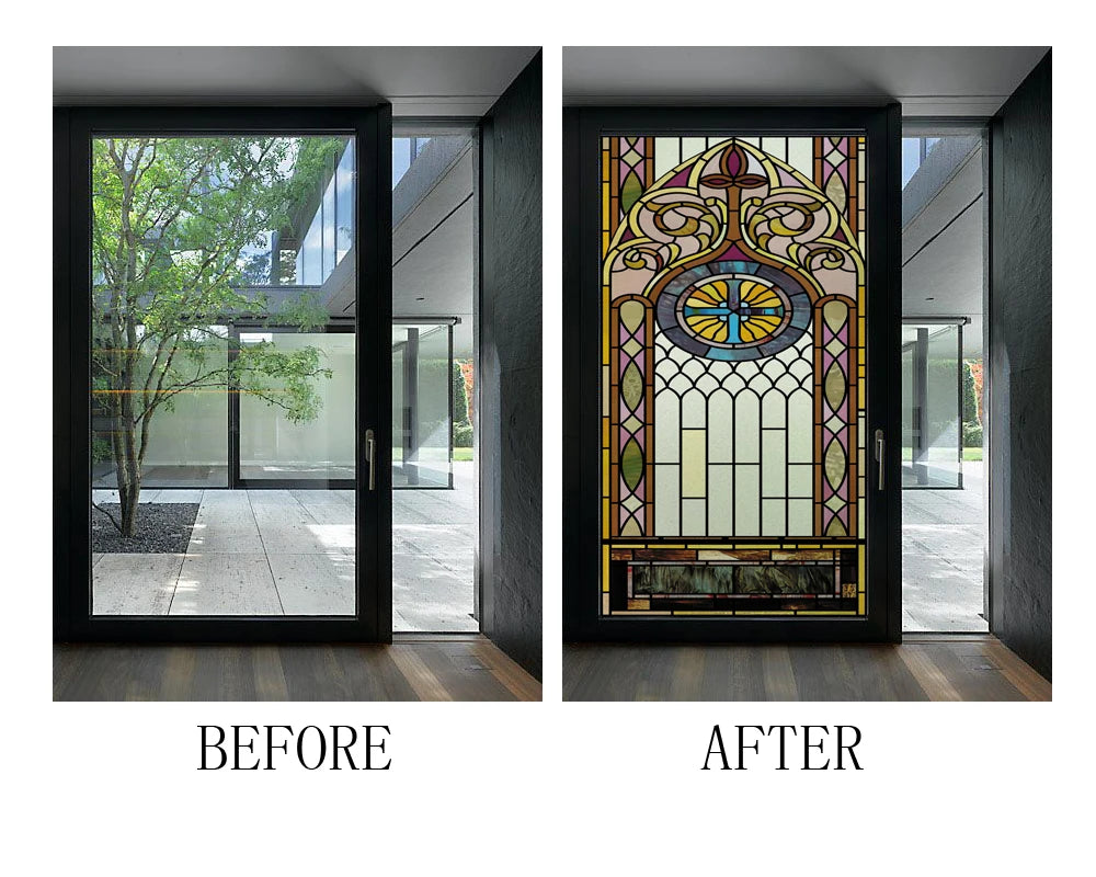 Window Films Stained Glass Films Static Cling Frosted Opaque Church Home Decor Door Sticker Window Treatment Privacy Custom Size
