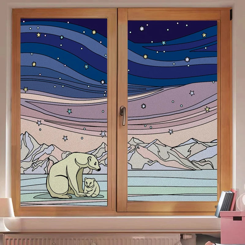 Custom Size Stained Glass Window Film Opaque Frosted Privacy Protection Removable Static Cling Home-Decor Animal Window Covering
