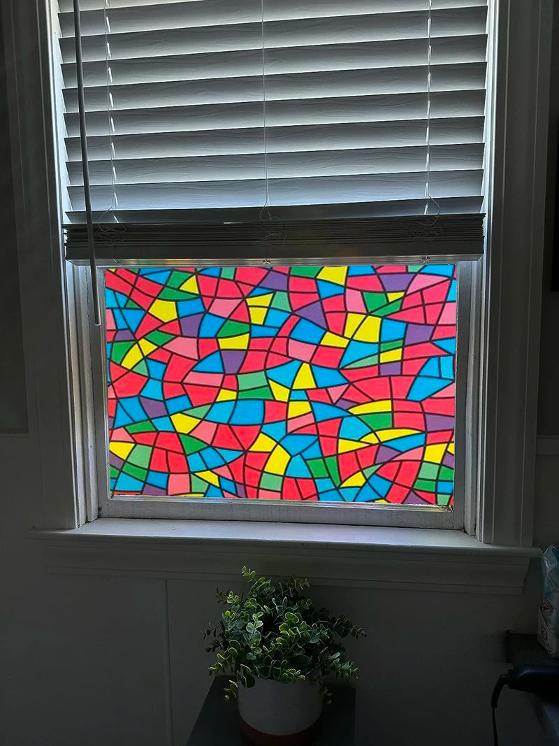 Self-adhesive Stained Glass Films, Window Film, Frosted, Opaque, Privacy Glass, Church Mosaic Pattern Stickers