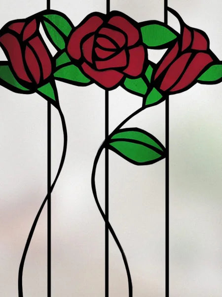 Window Film Stained Glass Films Frosted Static Cling Light-transparent Opaque Privacy Glass Sticker Home Decor Rose Flowers
