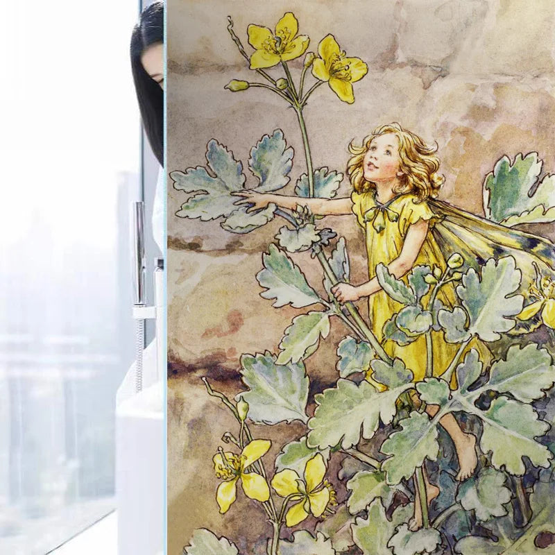 Custom Size Stained Glass Window Film, Flower Tree, Fairy Stickers, Static Cling, Kitchen, Bathroom, Bedroom, Door, Home Decor