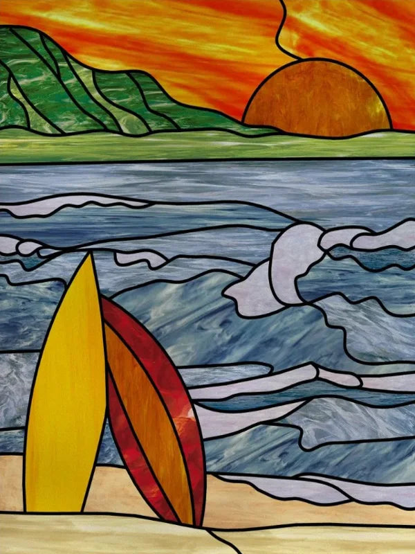 Custom Size Stained Glass Films,Privacy Static Cling,Print Castle, Lighthouse Tower, Sailboat Door Sticker,Office, Home Decor