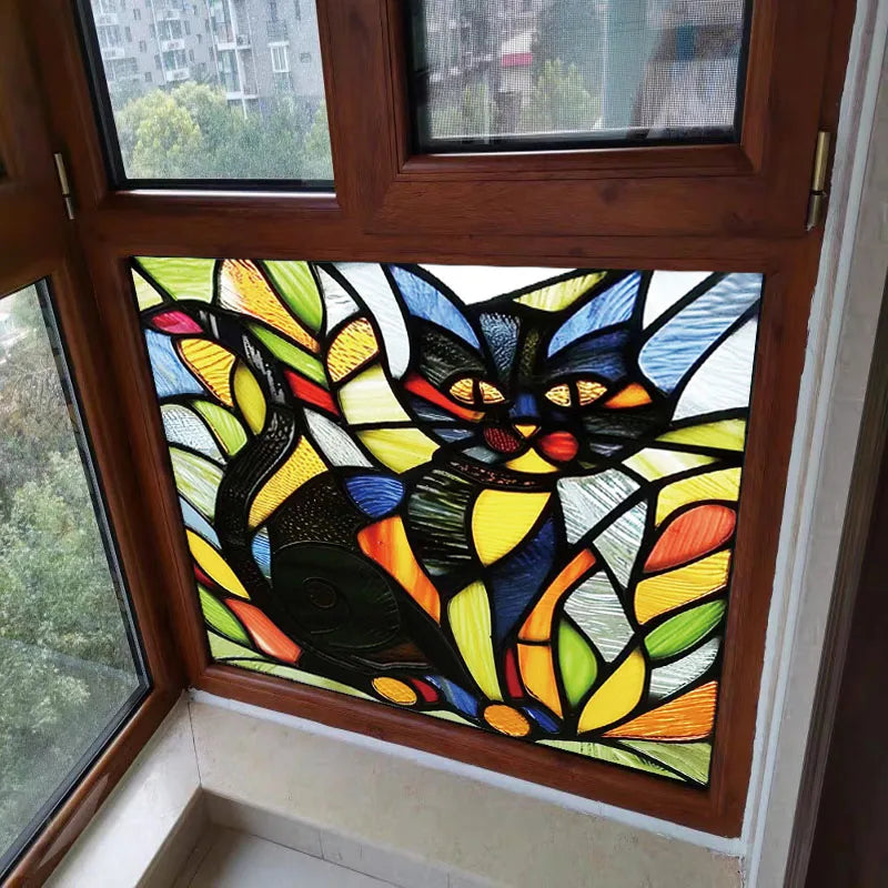 Custom size Window Film Stained Glass Films Frosted Privacy Static Cling cat Sticker Bathroom Skylight Decor