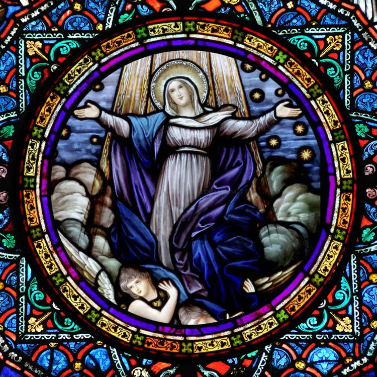 Custom Frosted Stained Glass Window Film,Static Cling Reusable,Jesus Christ Angels Virgin Mary Picture Decor Window Treatment