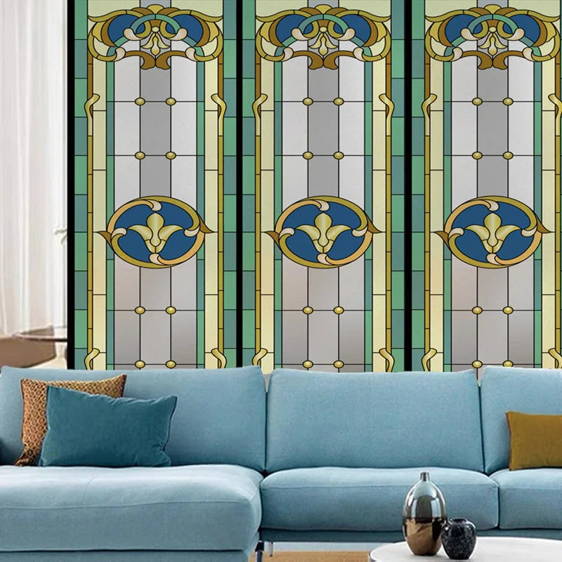 Custom Size Stained Glass Window Film Frosted Privacy Static Cling Geometric Pattern Stickers Shower Kitchen Office Home Decor