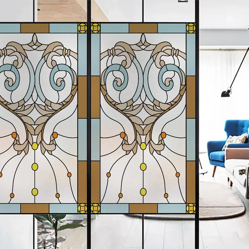 Frosted Stained Glass Window Film, Customized Privacy, Static Cling,Church Style, Door Sticker, Office, Bathroom Home Decor