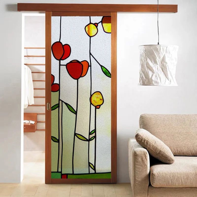 Custom size Window Film Stained Glass Films Frosted Privacy Retro European Tree Flower Colorful Door Sticker Shower Bathroom