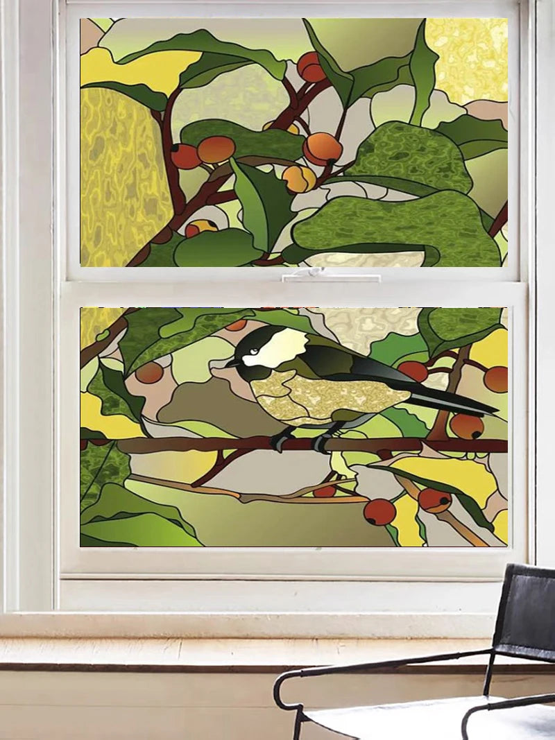 Custom Size Window Stained Glass Films,Cat,Bird,Peacock,Tiger,Fish,Animals Stickers For Bathroom Bedroom Door Office Home Decor