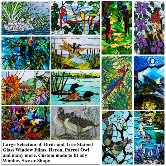 Custom Size Glass Window Film Static Cling Frosted Glass Films Stickers For Bathroom Kitchen Door Birds Heron Parrot Owl