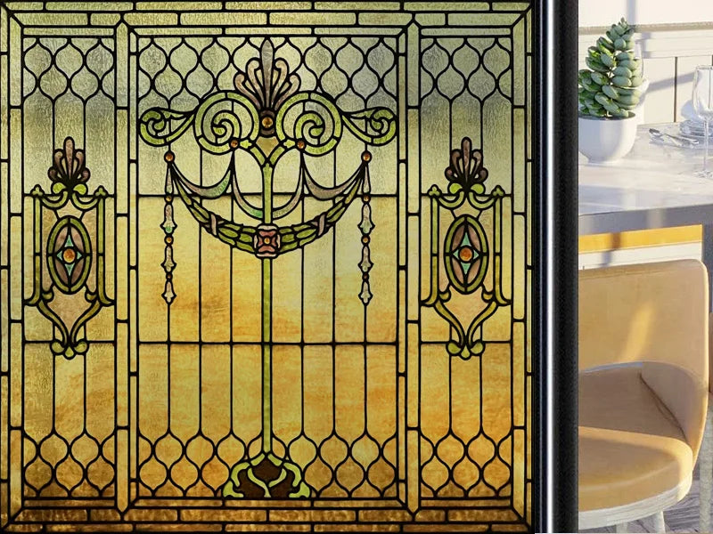 Frosted Stained Glass Window Film, Customized Art Deco Design, Static Cling Door Sticker,Home Decor Foil, Treatment
