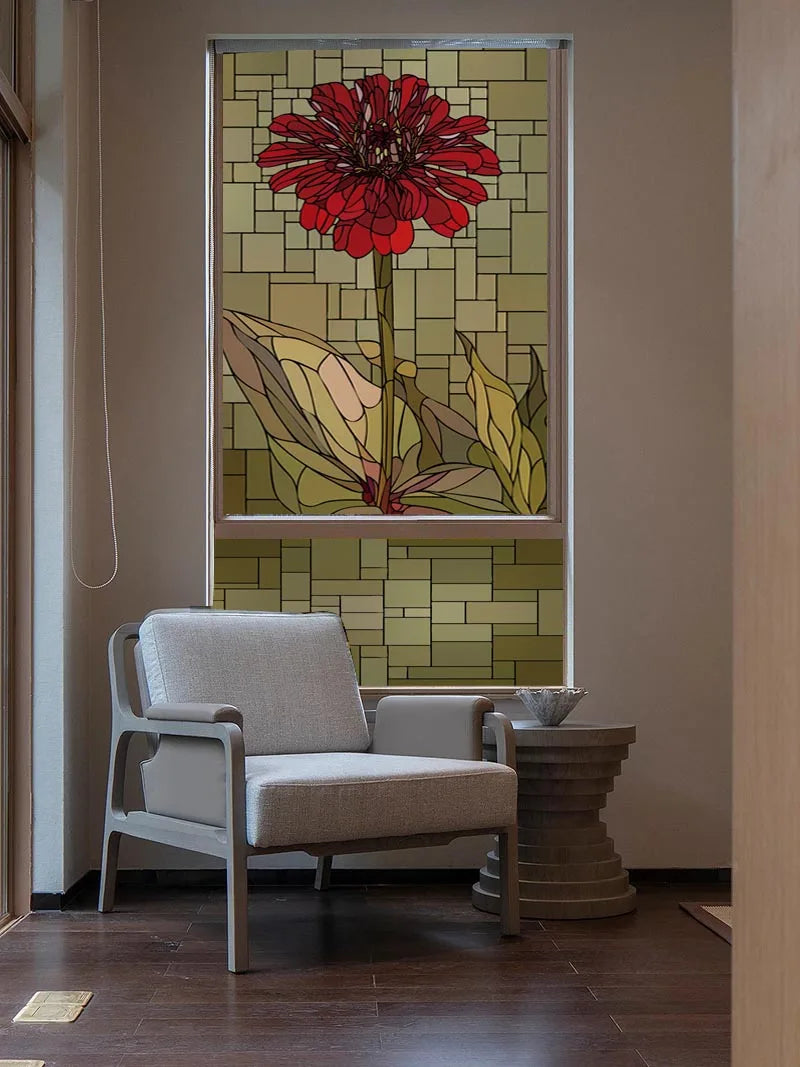 Frosted Stained Glass Window Film, Customized Art Deco Design, Flowers Static Cling Sticker,Home Decor Foil, Treatment