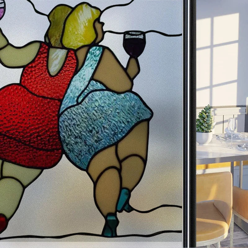 Frosted Stained Glass Window Film, Leaf Tree Static Cling Sticker,Home Decor Foil Treatment, Customized Art Design