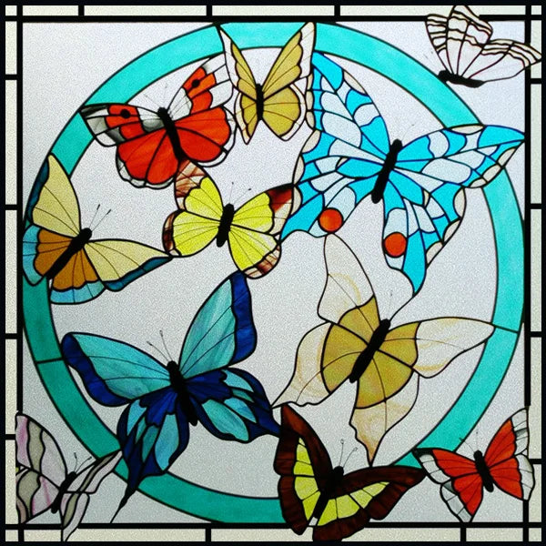 Custom Size Stained Glass Film,3D Frosted Static Cling Window Films,Decor Foil Stickers, Window Treatment for Square Glass Door