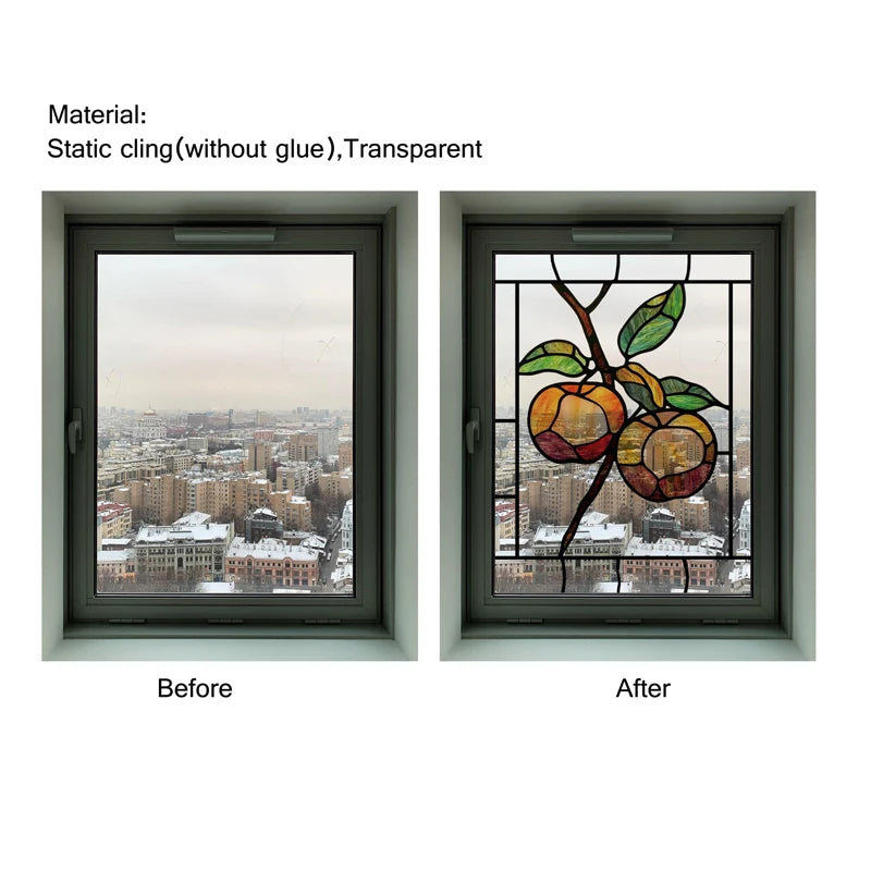 Custom Size 3D Matte Window Film, Stained Glass, Decorative UV Window Sticker, Privacy Frosted Static Cling Fruit, Home Decal