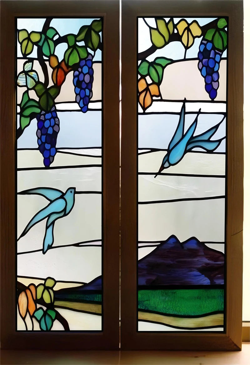 Custom Size Stained Glass Window Film,Frosted Privacy Static Cling,Retro Stickers,Kitchen Bathroom Door Home Decor