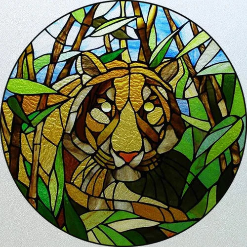 Customized Stained Glass Window Glass Films,Privacy Frosted Static Cling, Classic Pattern for Round Door, Home Decor