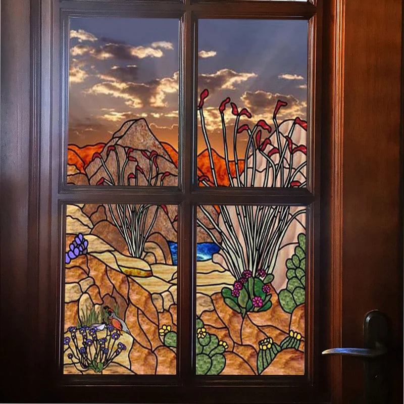Window Film Frosted Stained Glass Films Customized Tiffany-Style Static Cling Sticker,Bathroom Door Kitchen Office Home Decor
