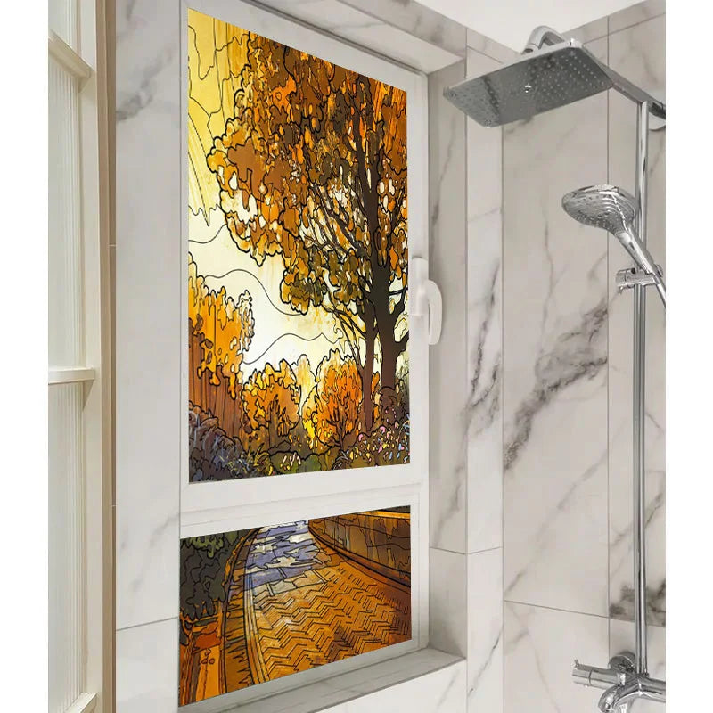 Custom Size Stained Glass Window Film Door Stickers Frosted Privacy Protection Reusable Removable Home-Decor Window Covering