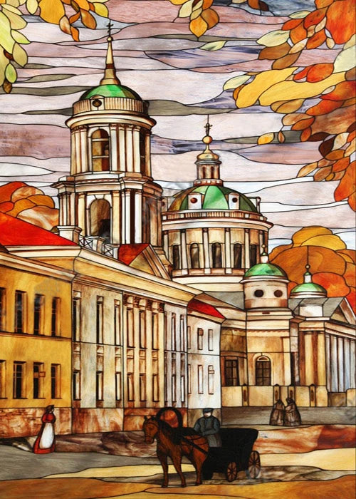 Window Film Stained Glass Stickers,Custom size Static Cling,Print Castle Church landscape Sailboat Sticker,Office Home Decor