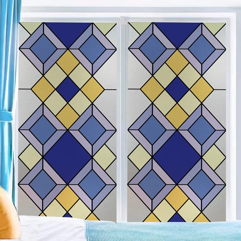 Custom Size Stained Glass Window Film Frosted Privacy Static Cling Geometric Pattern Stickers Shower Kitchen Office Home Decor