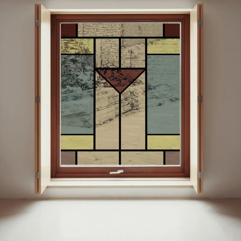 Stained Glass Window Film Transparent Glass Sticker Static Cling Prairie Scottish Style Office Door Anticollision Home Decor