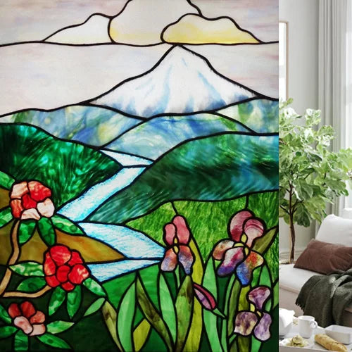 Custom size Glass Films,Stained Glass Stickers Static Cling,Frosted Privacy Print Tree,Rivers,Hill For Window Door Home Decor