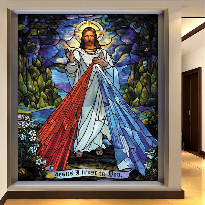 Jesus Christ Church Window Film, Glass Films, Stained Glass Sticker, Self Adhesive  Static Cling for Home, Can Do Any Size