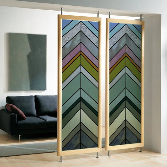 Custom Size Stained Glass Window Film,Frosted Privacy, Static Cling,Retro Rainbow Colors Stickers,Kitchen Bathroom Door, Home