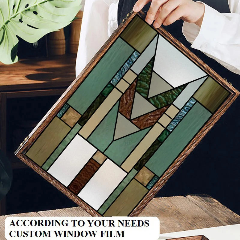 Frosted Stained Glass Window Film, Customized Privacy, Static Cling,Arts and Crafts, Prairie, Art ,Office, Home Decor