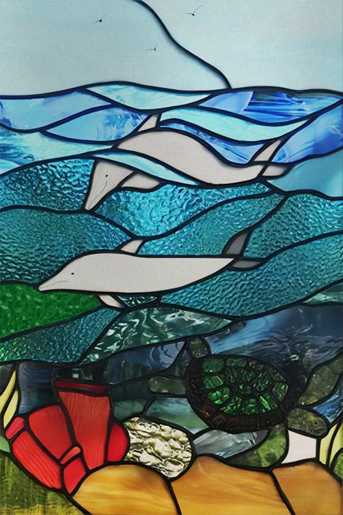 Custom Size Window Stained Glass Films,Fish,Sea World Stickers For Bathroom Bedroom Door Office Home Decor