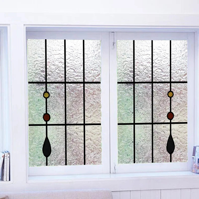 Frosted Stained Glass  Film, 3D Matte,Grid, Transparent,Static Cling,Privacy, Door Sticker,Customized for Office, Home Decor
