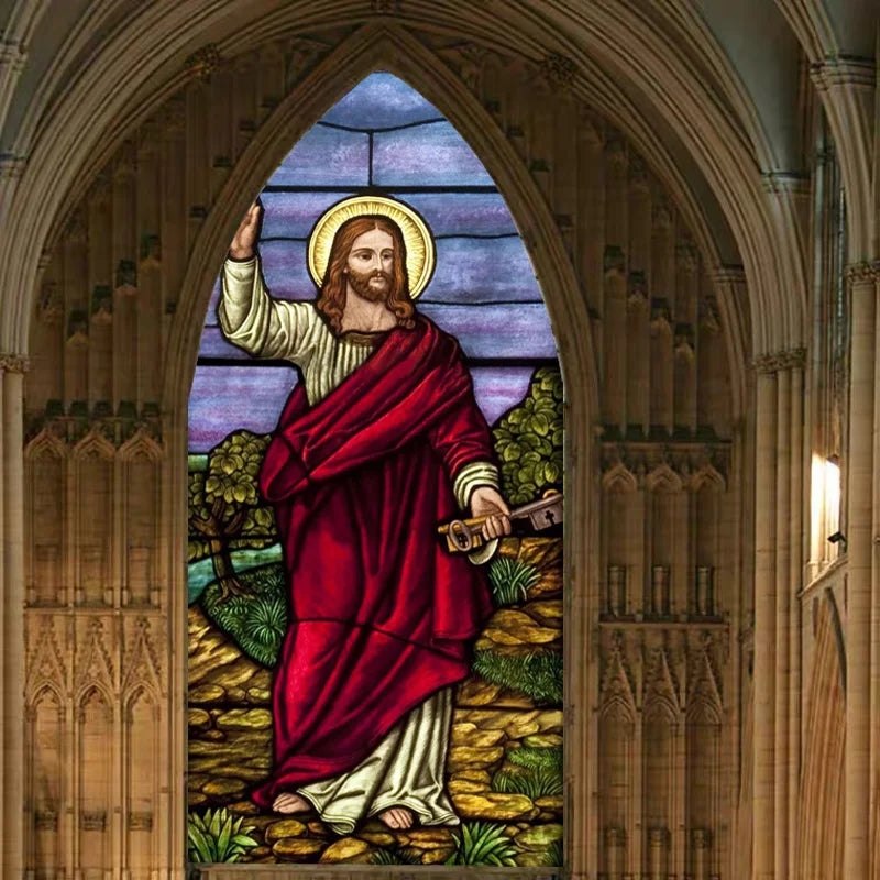Custom size Window Stained Glass film Door sticker Christian Pictures Wall Stickers Glass decor church Jesus Poster