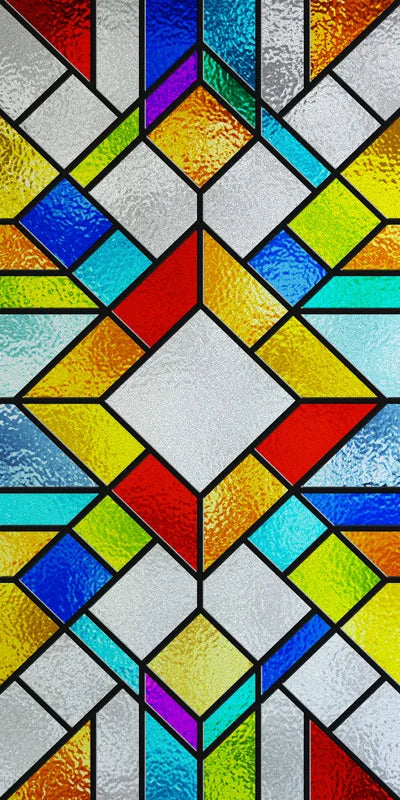 Frosted Stained Glass Window Film, Reusable Window Covering, Sun Catcher, Mosaic Rainbow Color, Privacy, Home-Decor