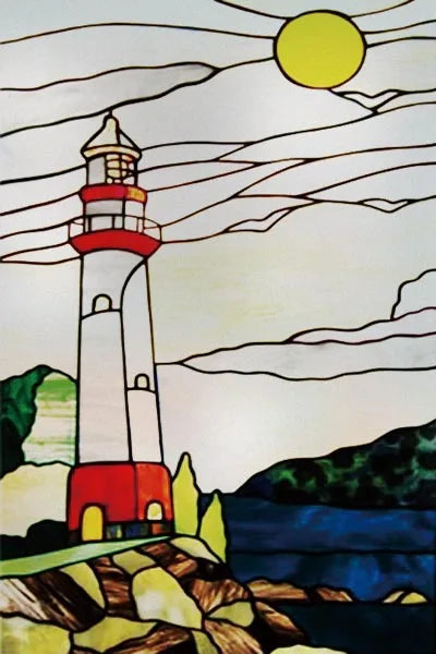 Custom Size Stained Glass Window Film, Retro Painted Frosted Static Cling, Vintage Glass Films Sticker, Lighthouse Sailboat