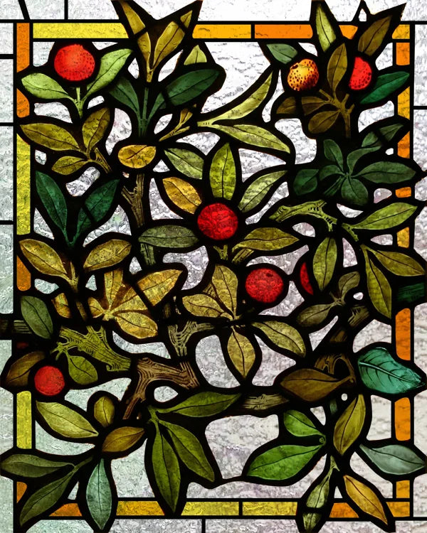 Frosted Stained Glass Window Film, Customized Decor Design, Red Bayberry Static Cling Sticker,Home Decor Foil, Treatment