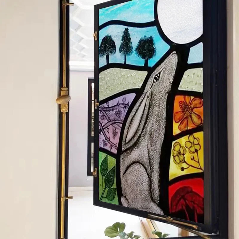 Window Film Stained Glass Stickers Static Cling,Frosted Privacy Custom size,Print Cat,Tiger,Deer,Bear For Window Door Home Dec