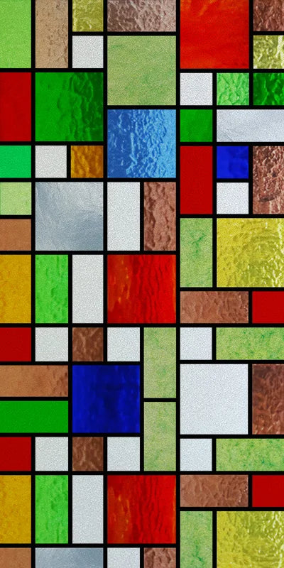 Frosted Stained Glass Window Film, Reusable Window Covering, Sun Catcher, Mosaic Rainbow Color, Privacy, Home-Decor