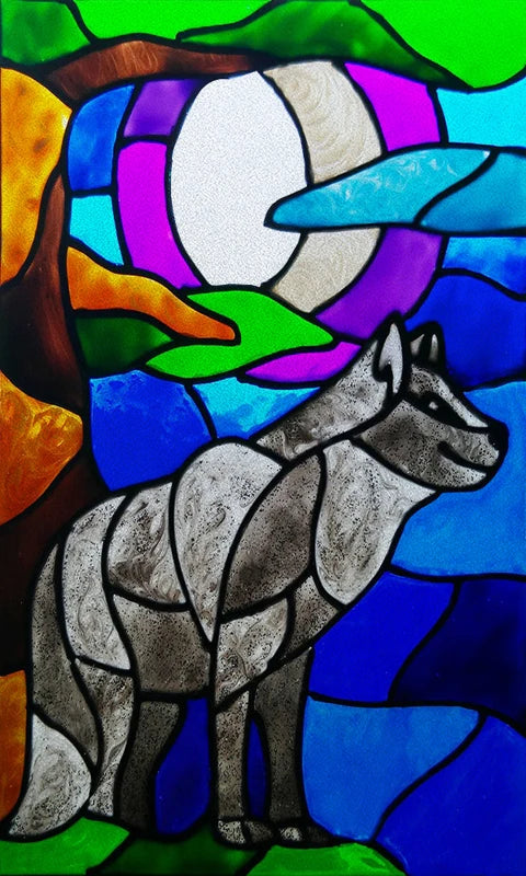 Customized Size No Glue Static Cling Frosted Stained Glass Window Films for Bathroom Door Home Decor Print Mosaic Night Moon