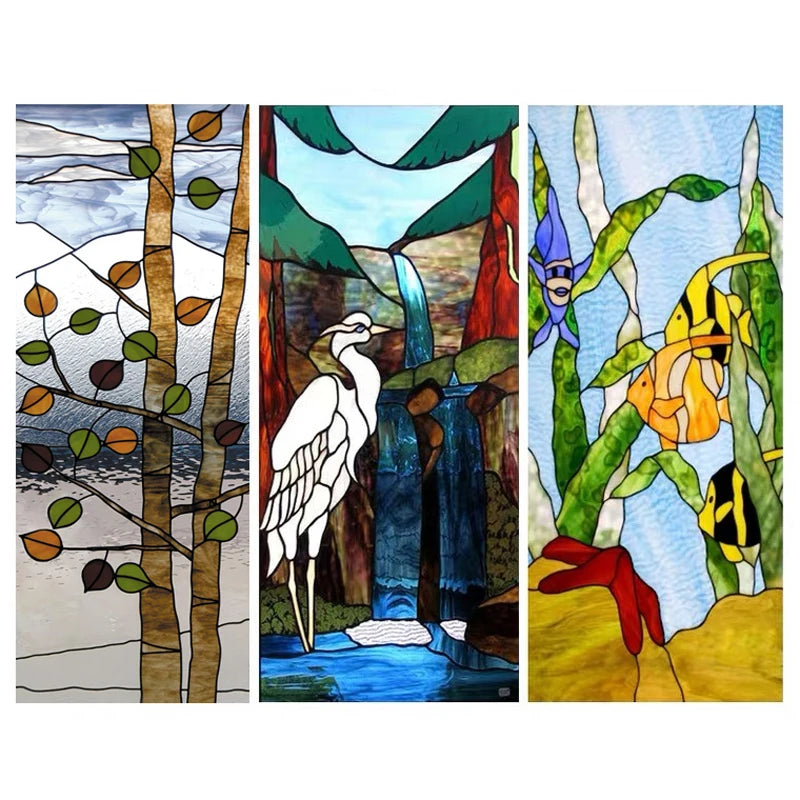 Frosted Privacy Window Film, Stained Glass Film, European Church Style, Colorful Window Stickers, Shower and Bathroom