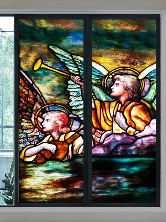 Stained Glass Films,Frosted Sticker,Self Adhesive/Static Cling  Privacy Retro Church Home Decor Angel