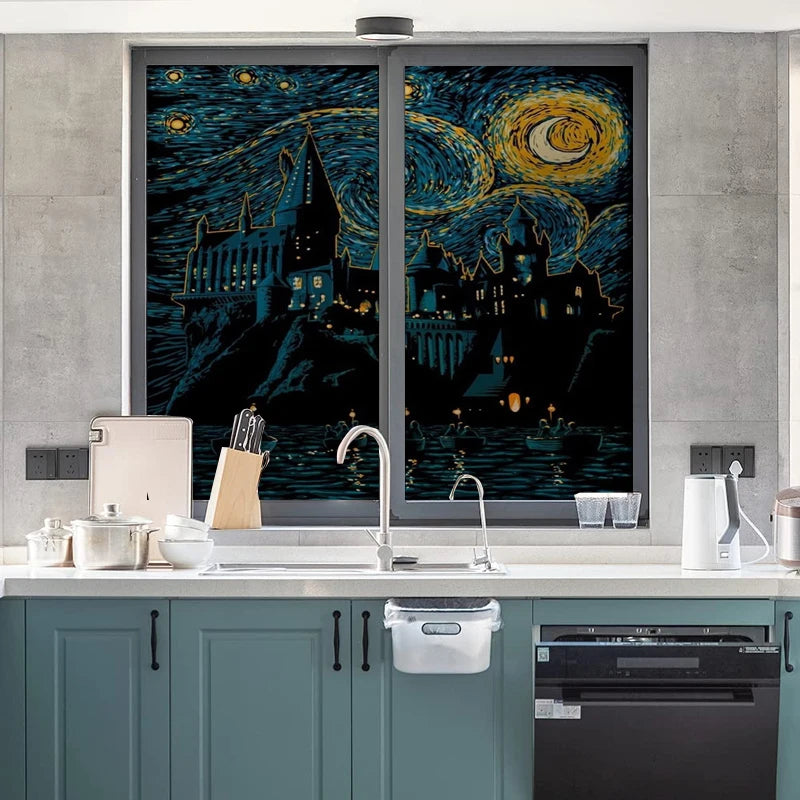 Stained Glass Window Film Frosted Glass Sticker Forest Opaque,Customized Print Mountain For Bathroom Door Office Home Decor