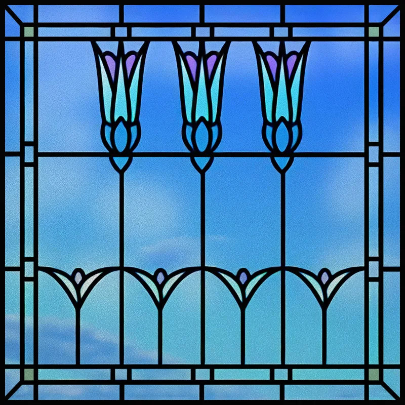 Custom Size Stained Glass Window Film Frosted Privacy Static Cling Retro Prairie Matte Stickers Shower Kitchen Office Home Decor