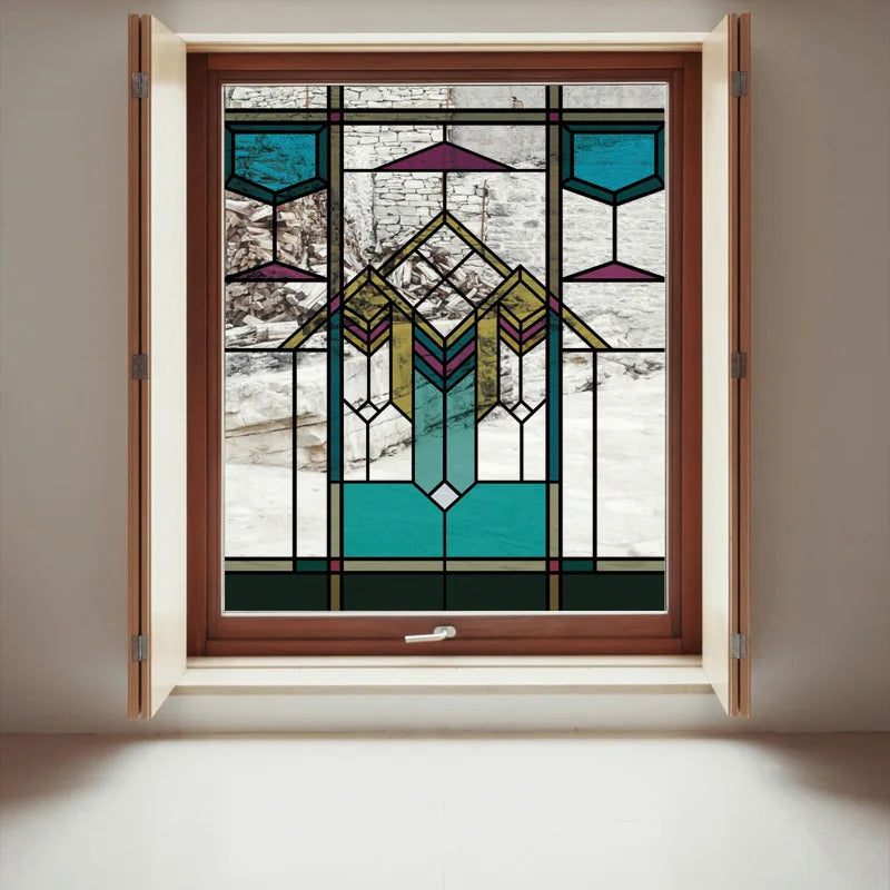 Stained Glass Window Film Transparent Glass Sticker Static Cling Prairie Scottish Style Office Door Anticollision Home Decor