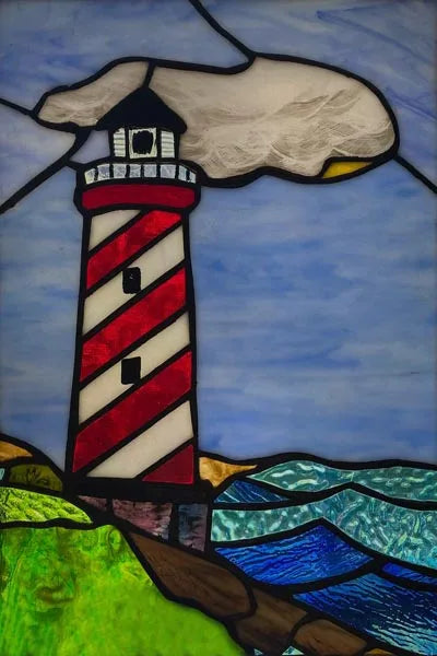Custom Size Stained Glass Window Film, Retro Painted Frosted Static Cling, Vintage Glass Films Sticker, Lighthouse Sailboat